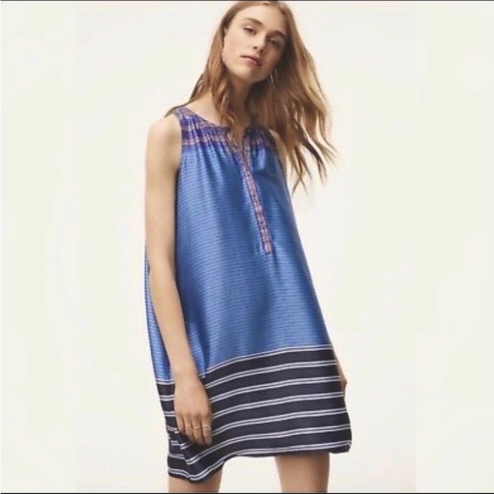 LOFT Blue Striped Sleeveless Henley Lightweight Maternity Dress Size Large